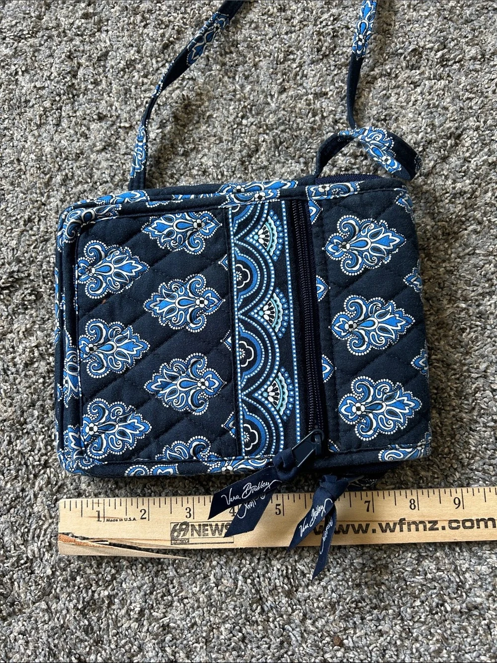 Vera Bradley Navy and Light Blue Quilted Crossbody with Matching Wallet